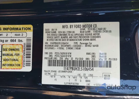 2020 Ford Mustang Ecoboost Premium from USA, damaged, VIN 1FATP8UH2L5106454